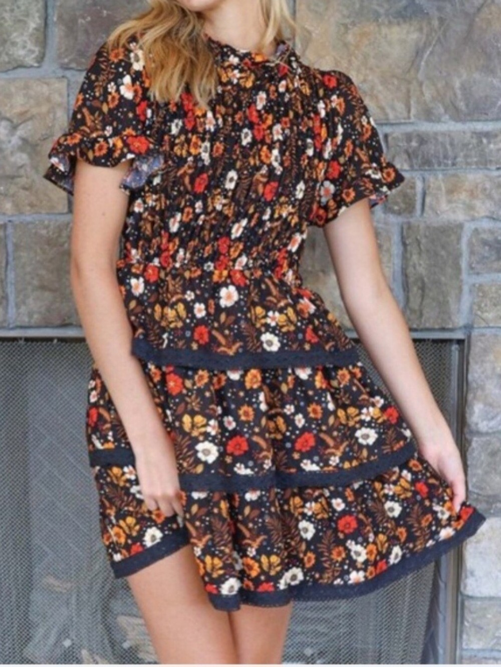 NWOT Simply Southern Sz Small Floral Tiered Ruffle Dress